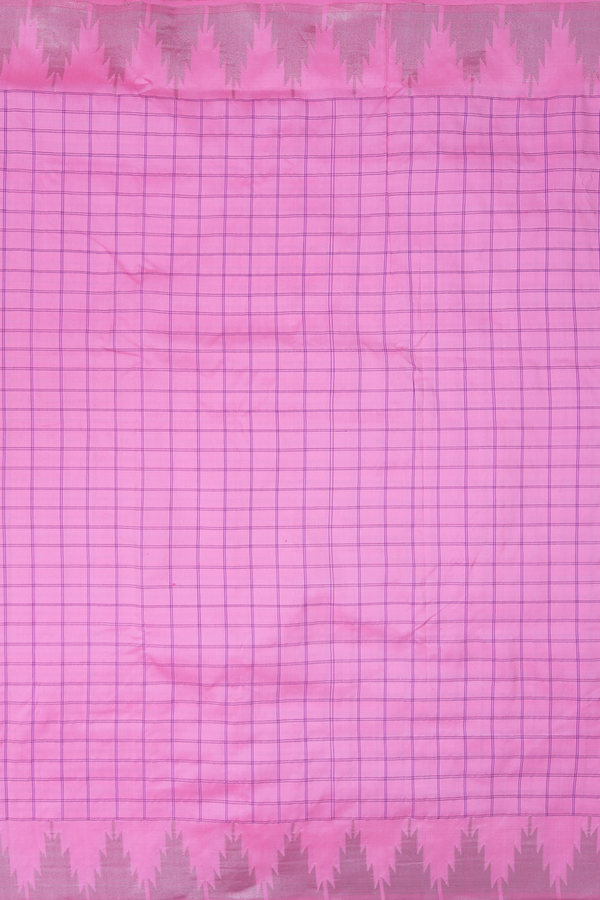 Paithani Silk Saree In Pink With Checks Design