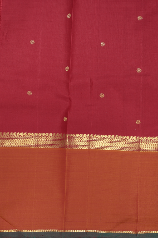 Kanchipuram Silk Saree In Blush Red With Zari Buttis
