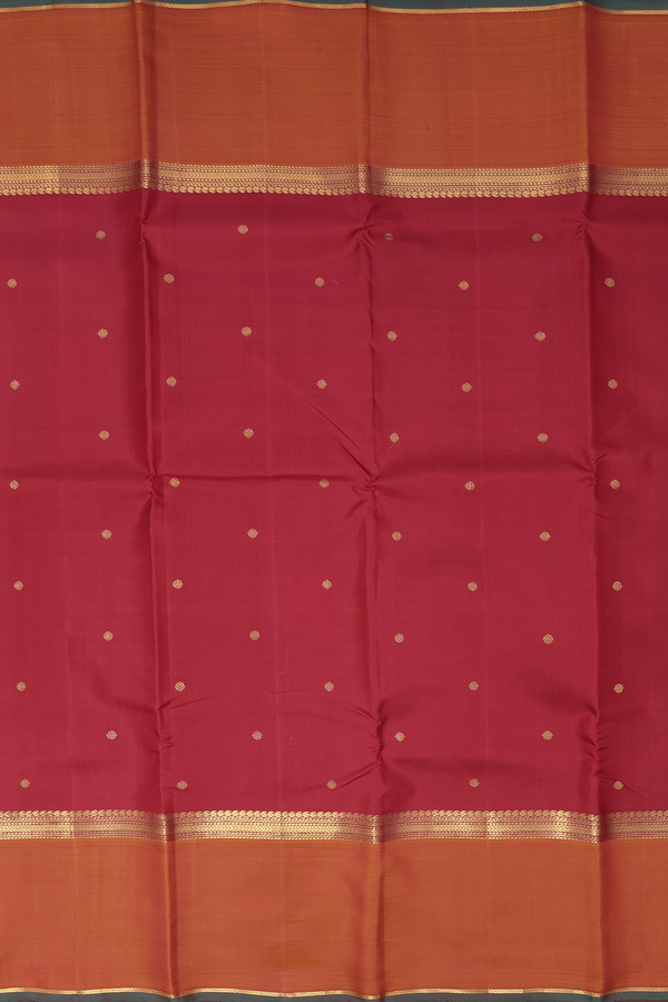 Kanchipuram Silk Saree In Blush Red With Zari Buttis