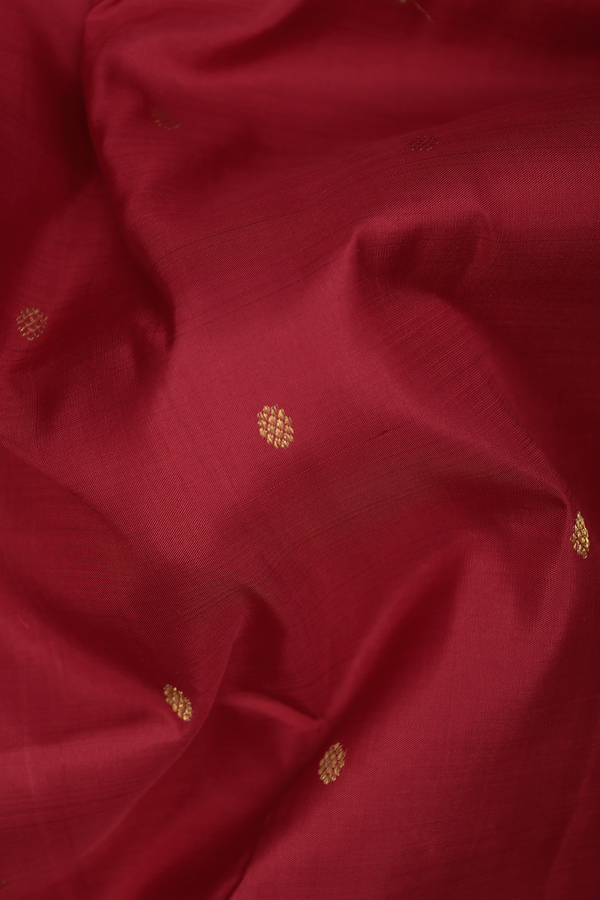 Kanchipuram Silk Saree In Blush Red With Zari Buttis