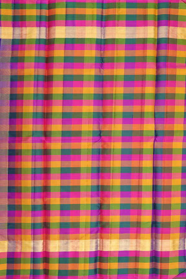 Kanchipuram Silk Saree In Royal Blue With Checks Border