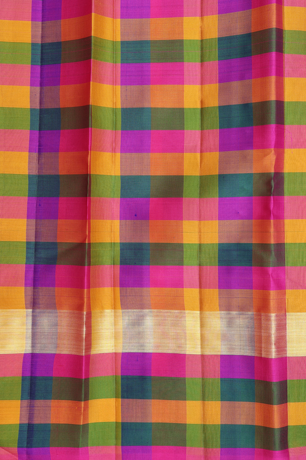 Kanchipuram Silk Saree In Royal Blue With Checks Border