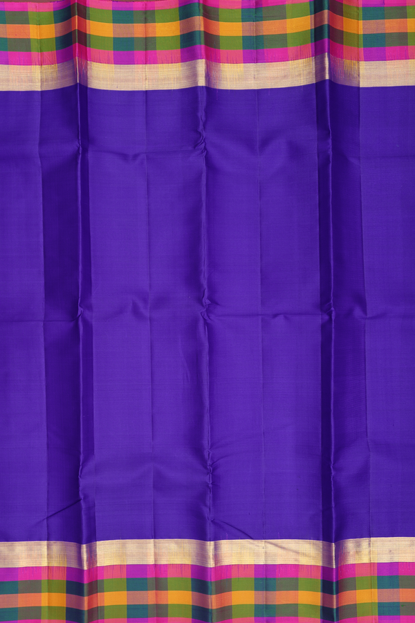 Kanchipuram Silk Saree In Royal Blue With Checks Border