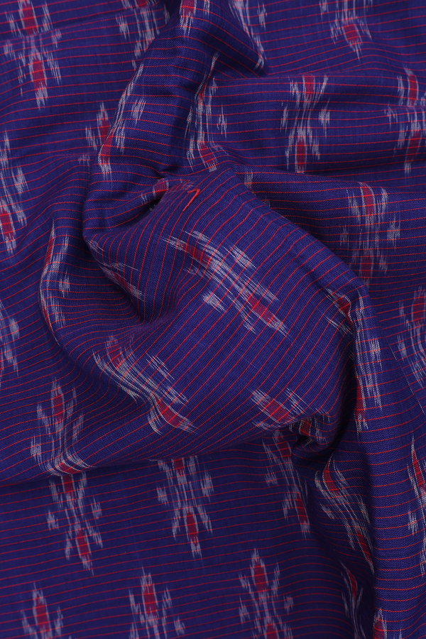 Pochampally Cotton Saree In Navy Blue With Ikat Design