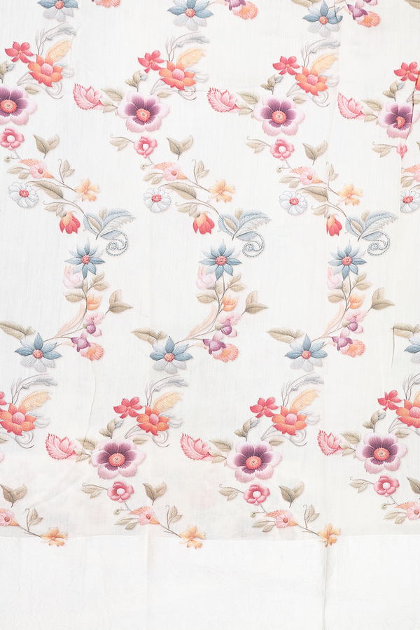 Organza Silk Saree In Black With Floral Border