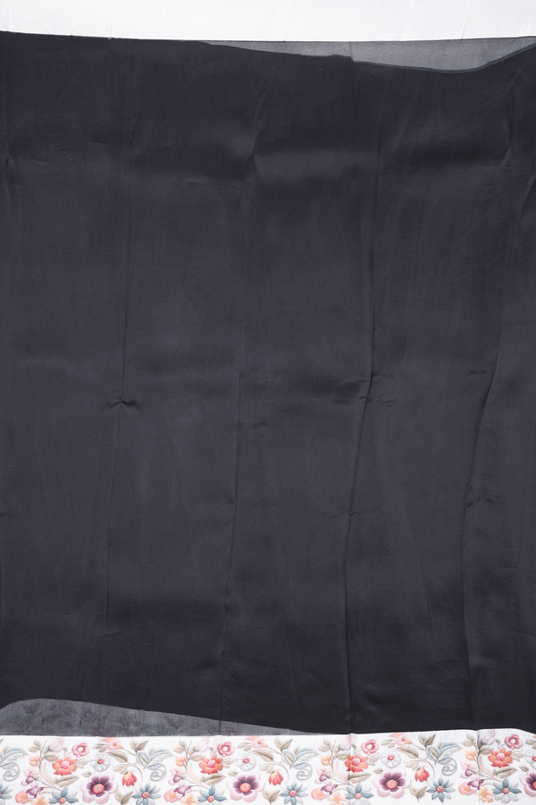Organza Silk Saree In Black With Floral Border