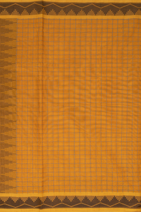 Coimbatore Cotton Saree In Golden Brown With Checks Design