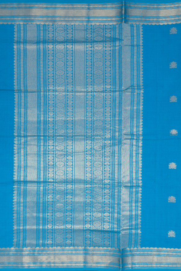 Coimbatore Cotton Saree In Peacock Blue With Zari Buttas
