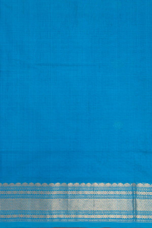 Coimbatore Cotton Saree In Peacock Blue With Zari Buttas