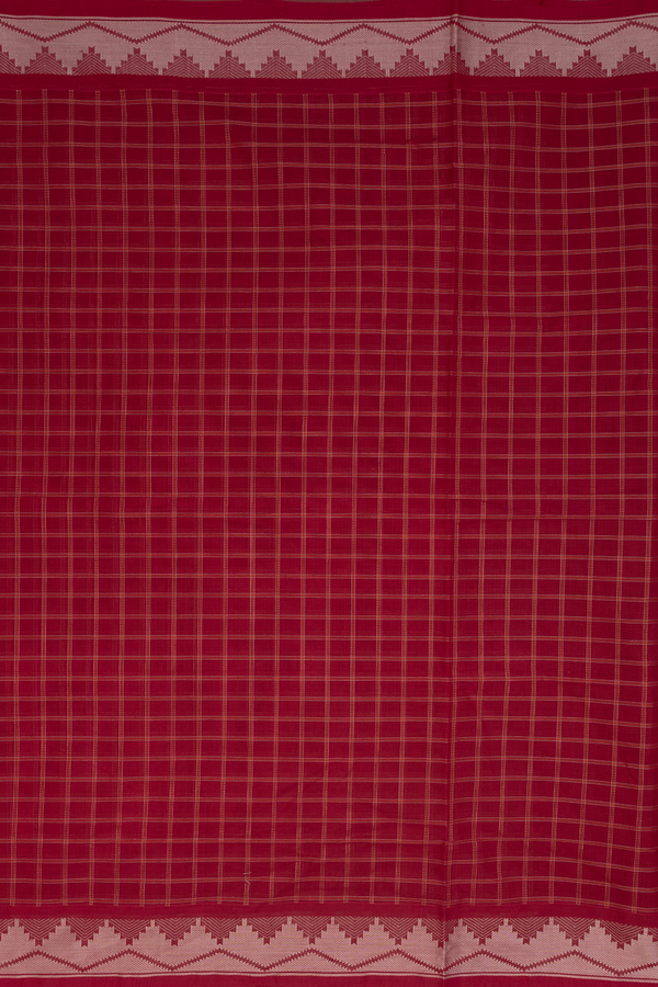 Coimbatore Cotton Saree In Ruby Red With Checks Design