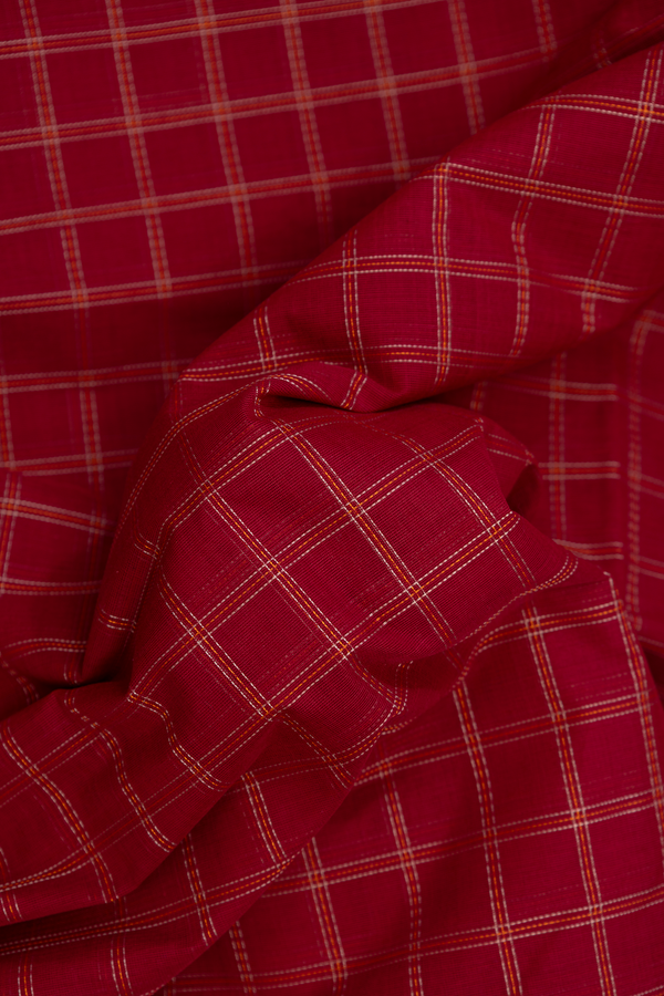Coimbatore Cotton Saree In Ruby Red With Checks Design