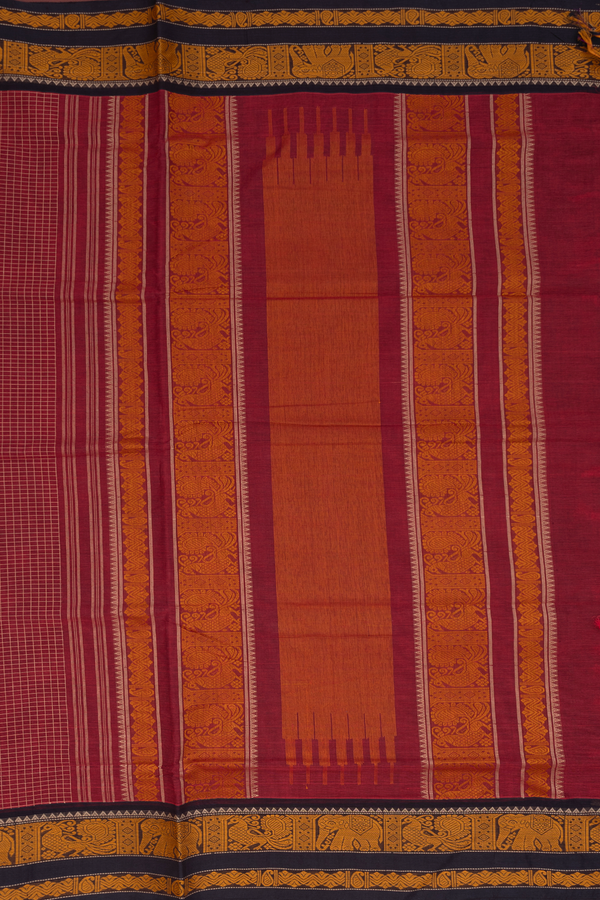 Coimbatore Cotton Saree In Rust Red With Checks Design