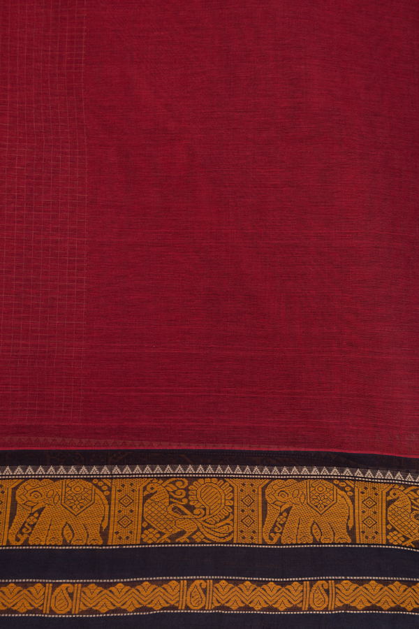 Coimbatore Cotton Saree In Rust Red With Checks Design