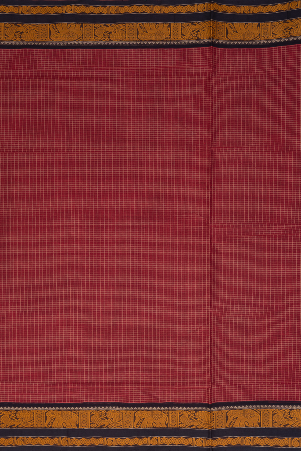 Coimbatore Cotton Saree In Rust Red With Checks Design
