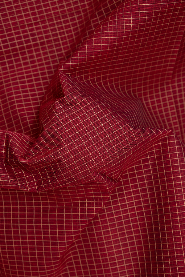 Coimbatore Cotton Saree In Rust Red With Checks Design