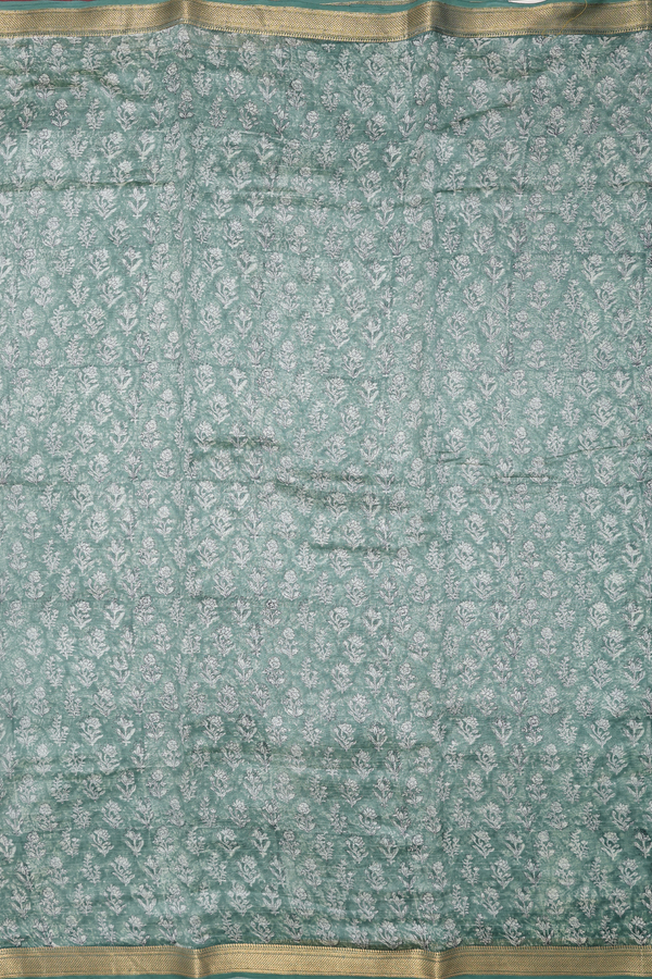 Chanderi Silk Cotton Saree In Green With Floral Design