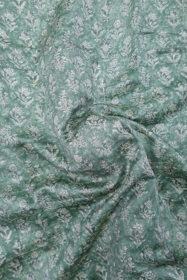 Chanderi Silk Cotton Saree In Green With Floral Design