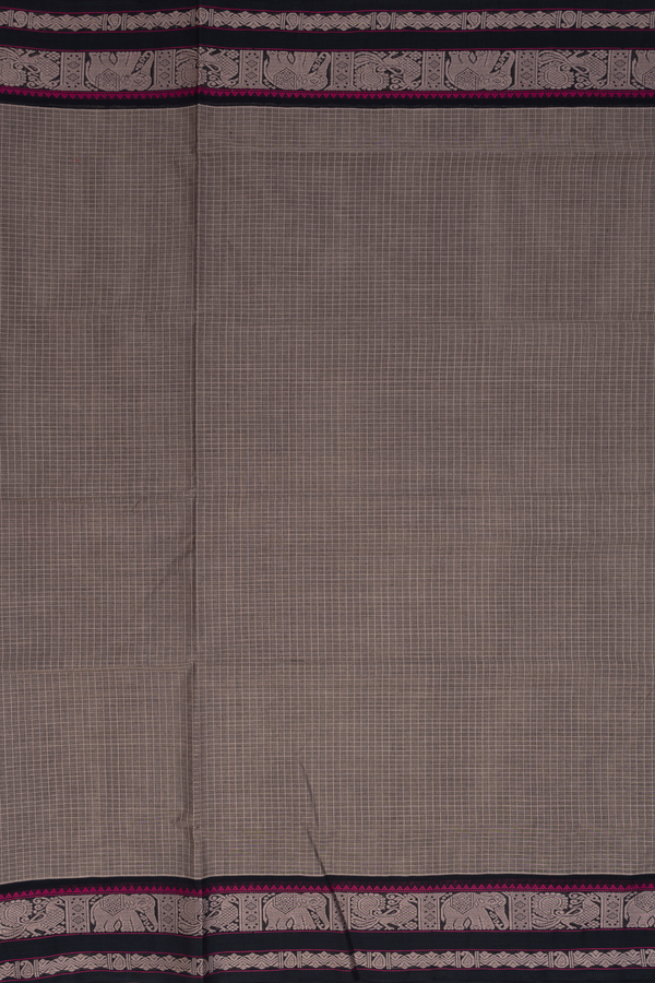 Coimbatore Cotton Saree In Oxford Brown With Checks Design
