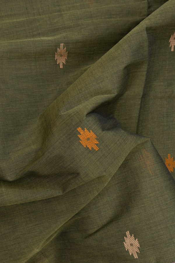 Coimbatore Cotton Saree Mehendi Green With Threadwork Buttas