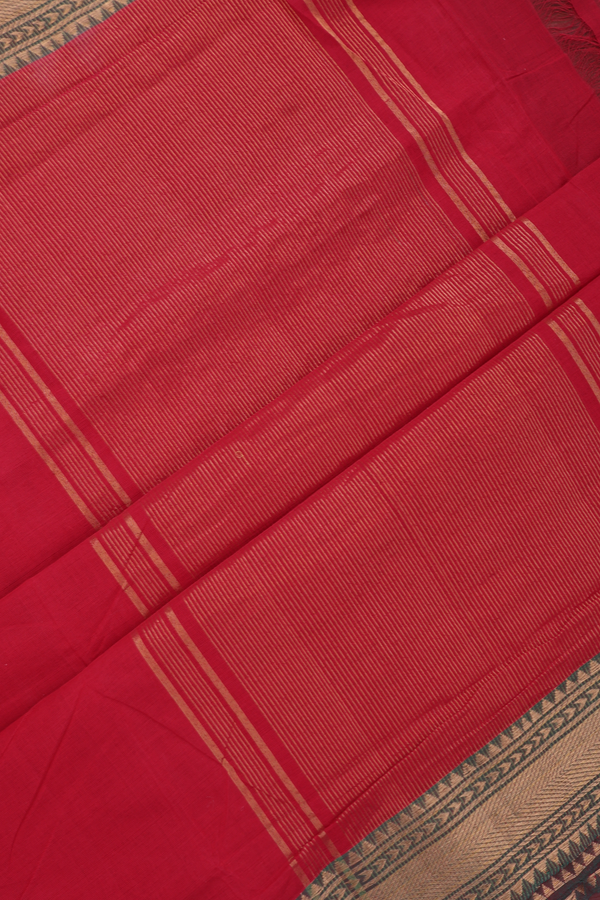 Mangalagiri Cotton Saree In Chilli Red With Zari Border