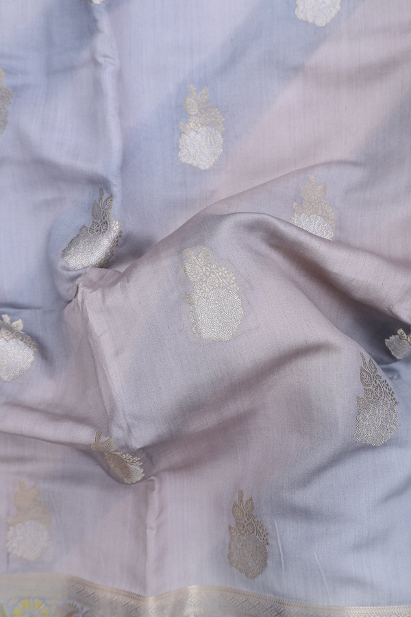 Raw Silk Saree In Multicolor With Floral Buttas