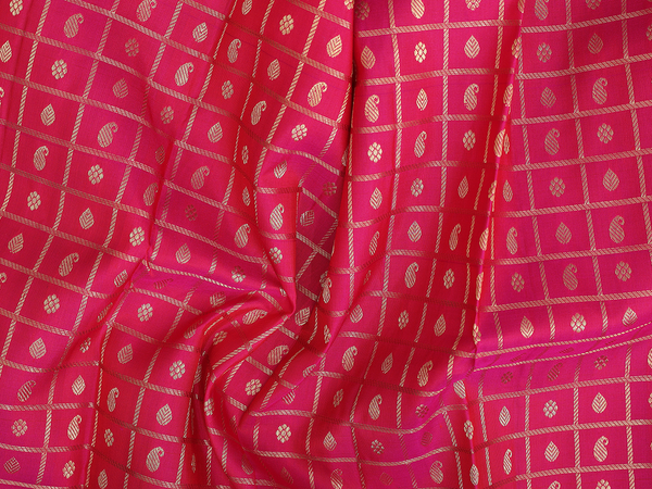 Checks Design Rani Pink Kanchipuram Pavadai Sattai Material