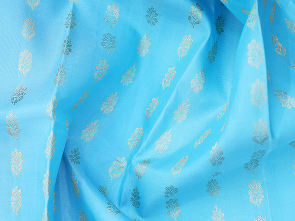 Floral Buttas Sky Blue Kanchipuram Pavadai Sattai Material