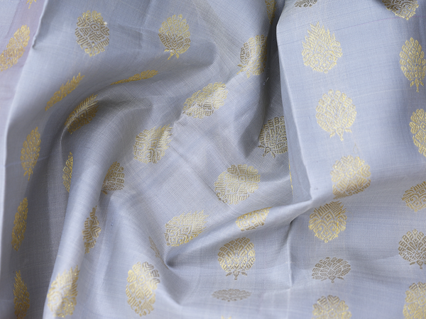 Floral Buttas Grey Kanchipuram Silk Pavadai Sattai Material