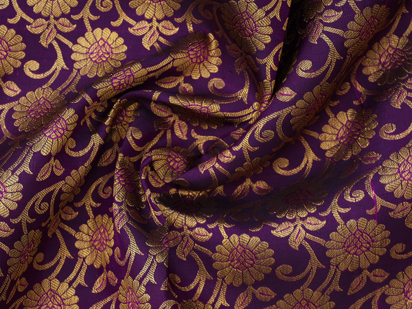Floral Design Deep Purple Kanchipuram Pavadai Sattai Material