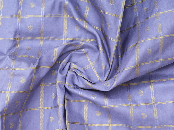 Checks Design Grey Kanchipuram Silk Pavadai Sattai Material