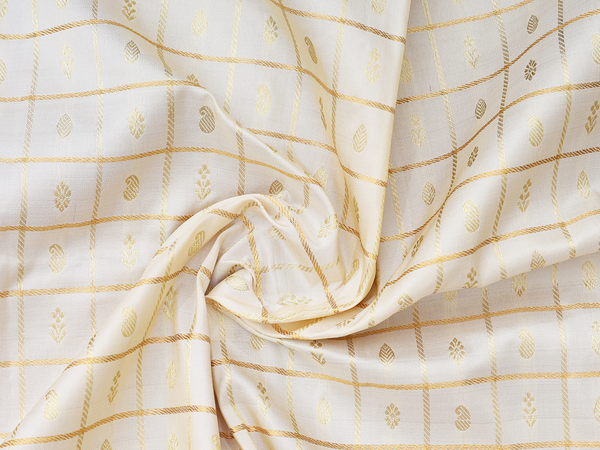 Checks Design Beige Kanchipuram Pavadai Sattai Material