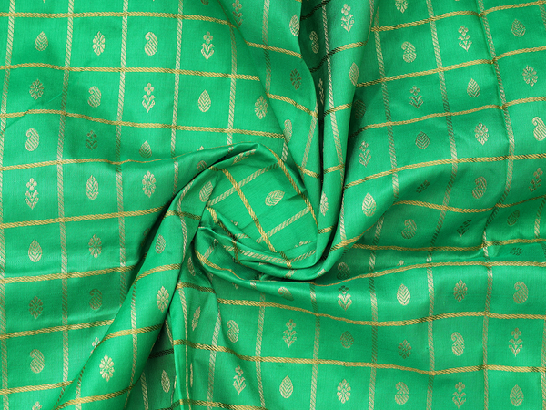 Checks Design Green Kanchipuram Silk Pavadai Sattai Material