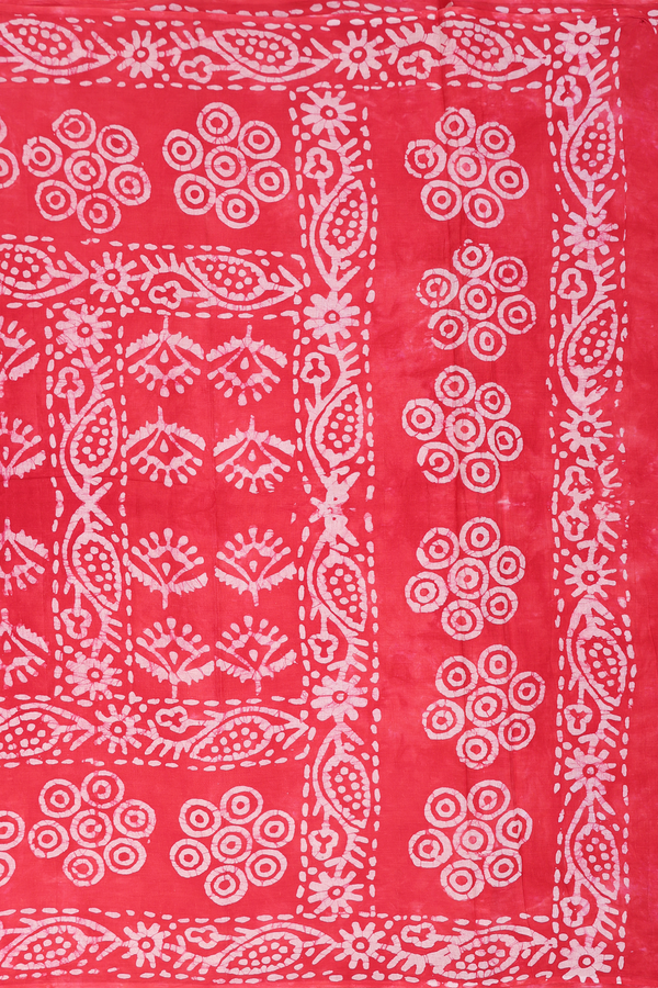 Ahmedabad Cotton Saree In Coral Red With Printed Buttas