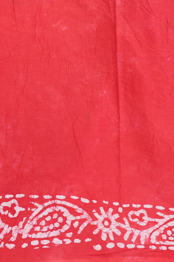 Ahmedabad Cotton Saree In Coral Red With Printed Buttas
