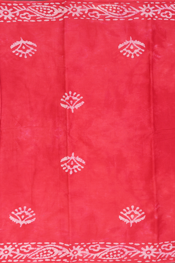 Ahmedabad Cotton Saree In Coral Red With Printed Buttas
