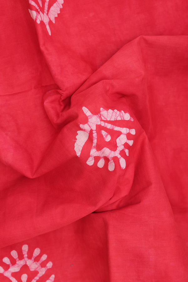Ahmedabad Cotton Saree In Coral Red With Printed Buttas