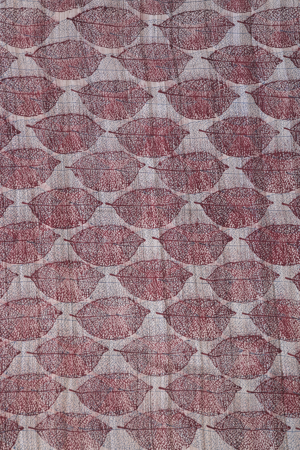Tussar Silk Saree In Beige With Leaf Design