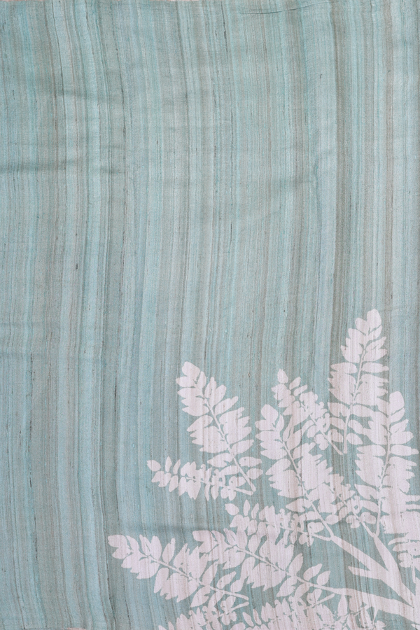 Tussar Silk Saree In Turkish Blue With Leaf Design