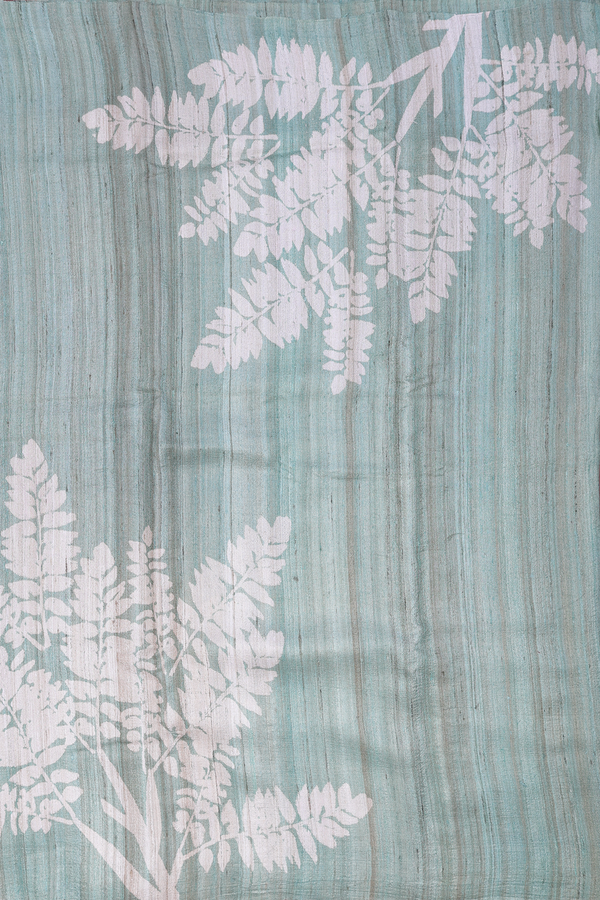 Tussar Silk Saree In Turkish Blue With Leaf Design