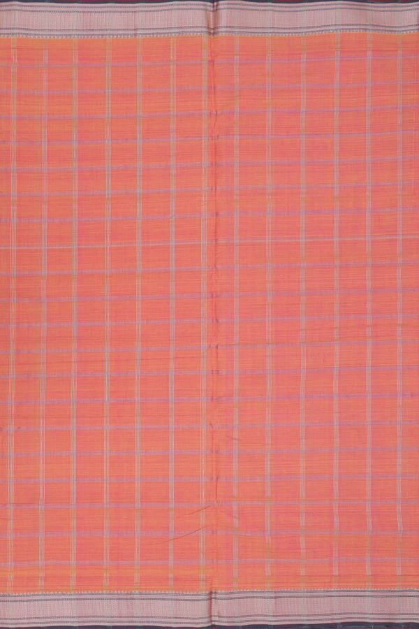 Mangalagiri Cotton Saree In Orange With Checks Design