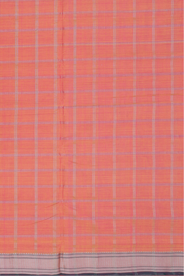 Mangalagiri Cotton Saree In Orange With Checks Design
