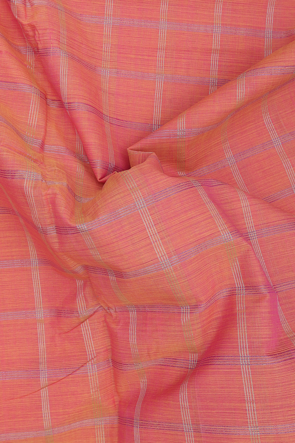 Mangalagiri Cotton Saree In Orange With Checks Design