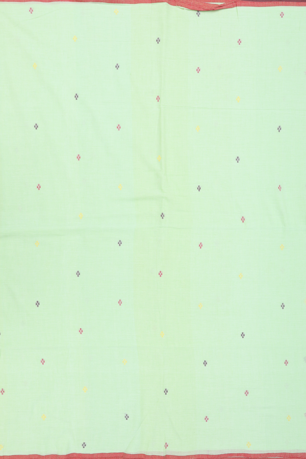 Bengal Cotton Saree In Pastel Green With Threadwork Buttas