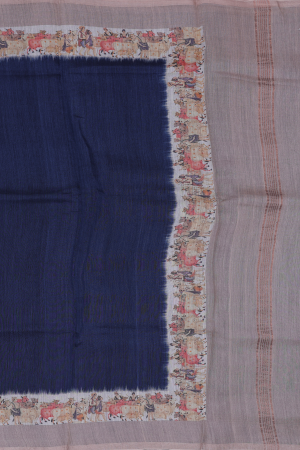 Bailu Silk Saree In Prussian Blue With Stripes Design