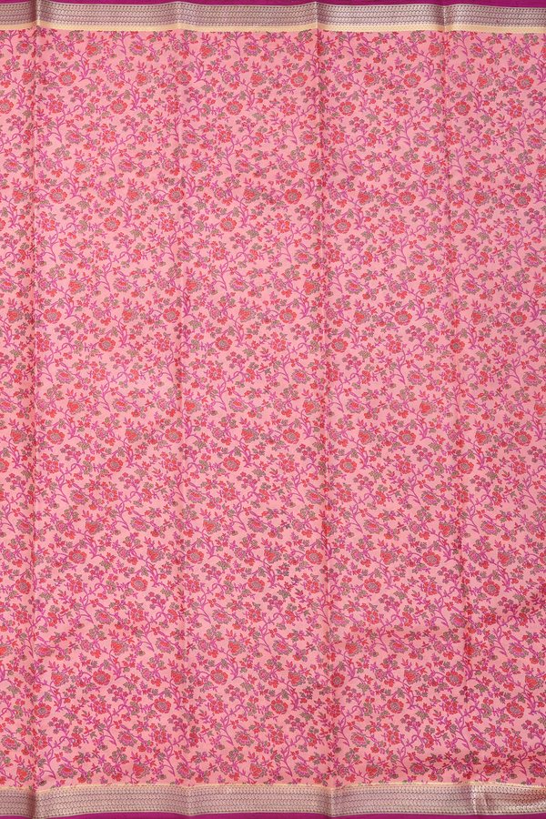 Printed Silk Saree In Peach With Floral Design