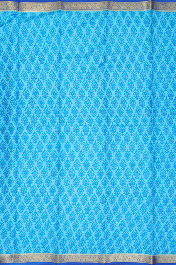Printed Silk Saree In Sky Blue With Allover Design