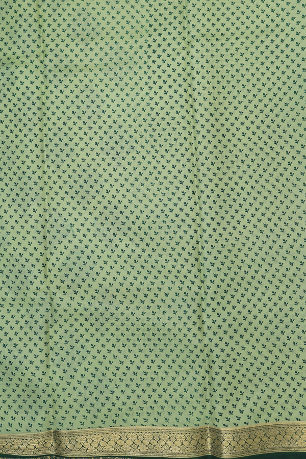 Printed Silk Saree In Green With Floral Design