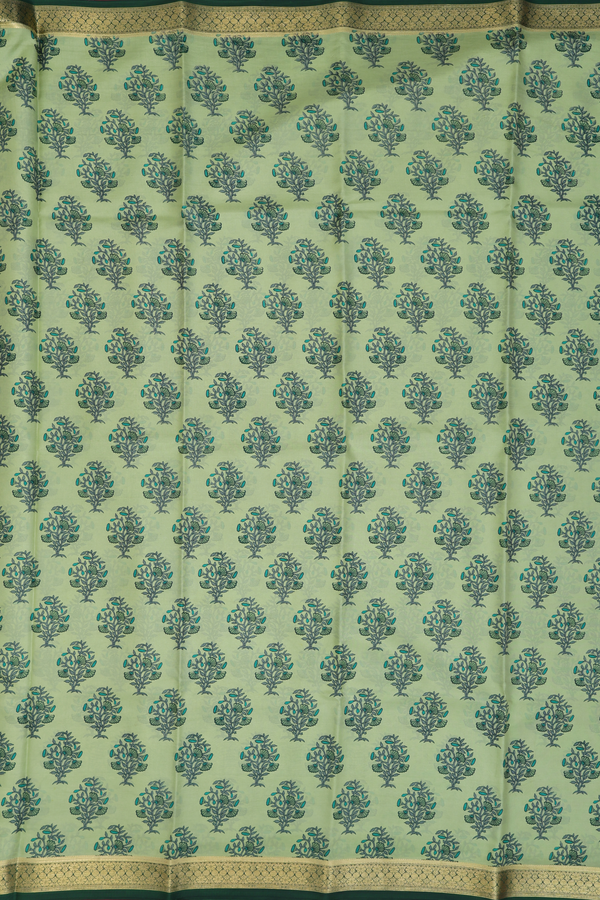 Printed Silk Saree In Green With Floral Design