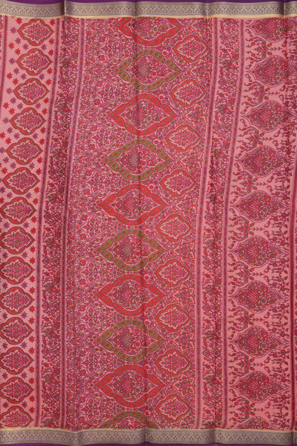 Printed Silk Saree In Peach With Allover Design