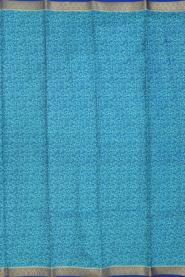 Printed Silk Saree In Mint Blue With Floral Design